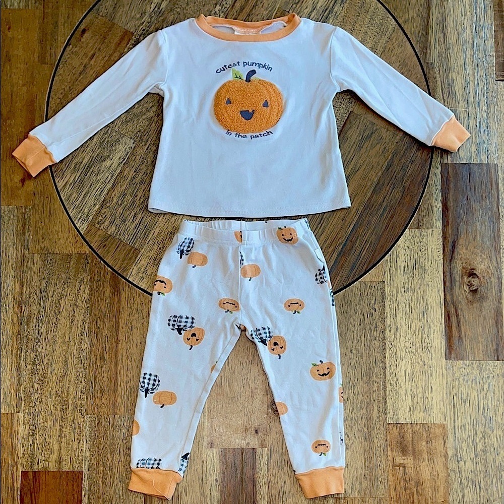 Rabbit And Bear Kids Pumpkin Pajama Set Orange White Fall Halloween 24 Months